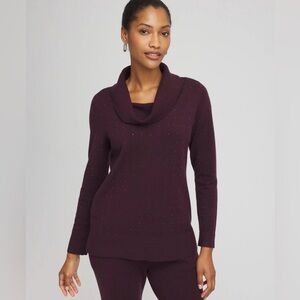Chico's Zenergy Luxe Diamante Cowl neck Tunic/Sweater Night Bloom
